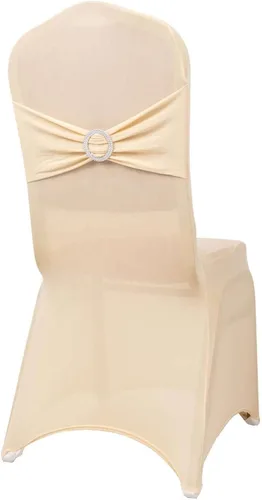 Vista 7 de Efavormart - Funda para silla de banquete de elastano beige con banda de hebilla de diamantes de imitación plateados, funda elástica para silla