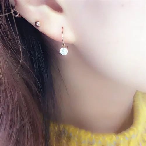 Vista 5 de SAGEKING 2024 New 585 Purple Gold Five-Claw Inlaid Crystal Earrings For Women Light Luxury And Exquisite 14K Rose Gold Engagement Jewelry Fashion