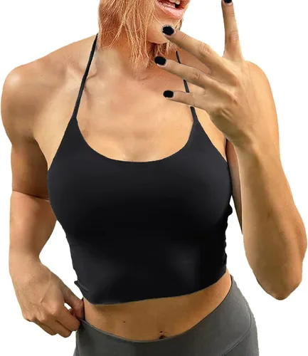 Vista 5 de Sujetador de mujer sin espalda Halter Crop Top acolchado sujetadores deportivos soporte ligero tiras sexy entrenamiento Tank Bras mujeres