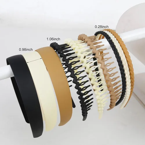 Vista 3 de AKTVSHOW Diademas de plástico antideslizantes para mujeres, 9 piezas de diadema fina con dientes, bandas para el cabello sin esfuerzo para mujeres