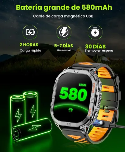 Vista 6 de Joautrial Reloj inteligente militar para hombre con GPS incorporado con linterna LED y brújula, relojes inteligentes tácticos AMOLED de 2.13