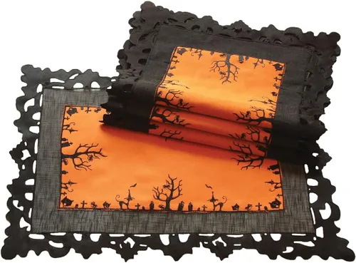 Vista 2 de Hallows Eve - Mantel individual bordado de Halloween de 14 x 20 pulgadas