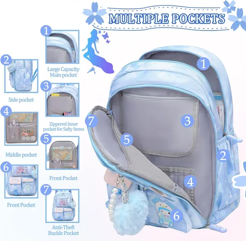 Vista 2 de Linda Mochila para Niñas Bolso Escolar para Estudiantes Niños Bolso de Libros con Múltiples Bolsillos Mochila Infantil Resistente a Salpicaduras