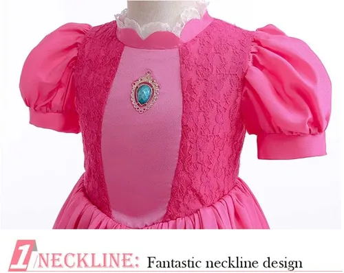 Vista 4 de EOILFM Disfraz de princesa melocotón de Halloween, vestido rosa clásico con corona de lujo, para niñas