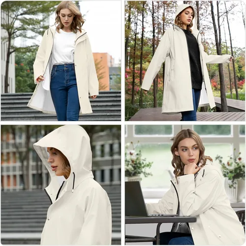 Vista 6 de UNIQUEBELLA Impermeable para mujer, chaqueta impermeable para exteriores, gabardina ligera para mujer