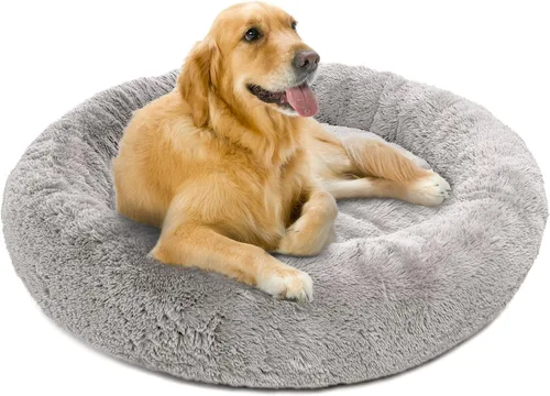 Vista 9 de Friends Forever Cama para perro en forma de dona, de piel sintética, mullida, relajante, para perros pequeños, suave y afelpada, antiansiedad, sofá