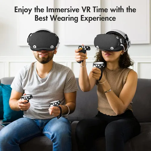 Vista 7 de AMLINK VR Silicone Cover Accessories for Oculus Quest 2, VR Shell Cover Protective, Silicone Face Cover, Adjustable Strap Controller Grip Cover and