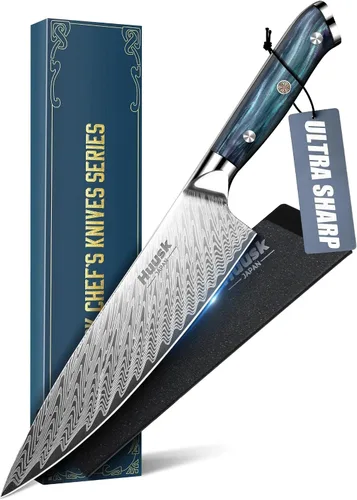 Vista 11 de Cuchillo de pan dentado Huusk de 8", cuchillo de pan de masa madre inoxidable con mango y funda de resina para cortar pan casero, cuchillos de pan
