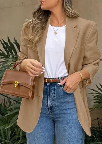 Vista 4 de PRETTYGARDEN Blazers 2026 para mujer casual de negocios Caqui oscuro