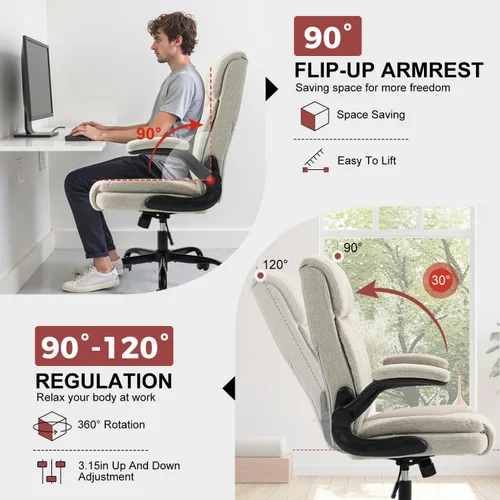 Vista 4 de Silla de oficina con respaldo alto, ergonómica, ejecutiva, silla de escritorio para computadora, cómoda tela, acolchada, sillas de escritorio