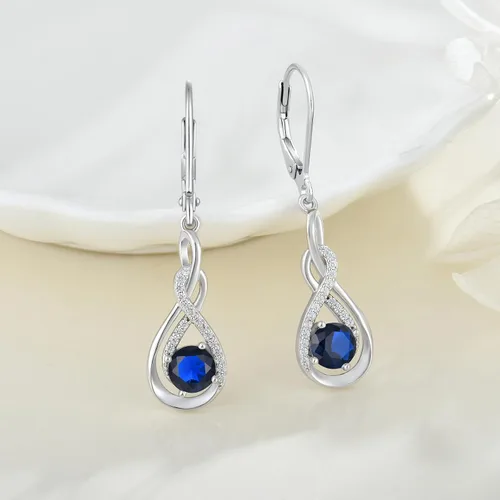 Vista 5 de Wisbal Infinity - Aretes colgantes de plata de ley 925, aretes de tuerca celta con piedras preciosas para mujer
