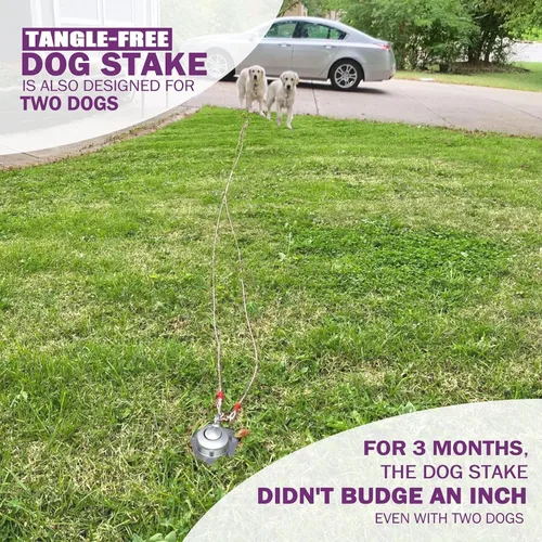 Vista 7 de Cable de amarre giratorio de 360° y estaca para perros, anclaje de acero inoxidable para perros pequeños a grandes, cable reflectante sin enredos