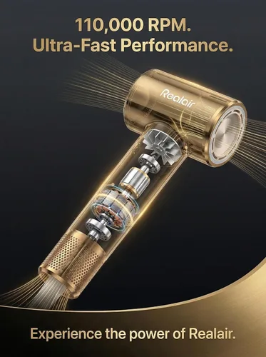 Vista 3 de Secador de pelo de alta velocidad con difusor, 110,000 rpm, motor sin escobillas, secador iónico para secado rápido, iones negativos de 656.2 ft