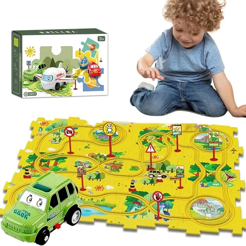 Vista 8 de Relleno de Calcetín Navideño 4 Juegos de Pista de Autos de Carreras Rompecabezas 4 en 1 para Niños, Juego de Pista de Autos de Carreras