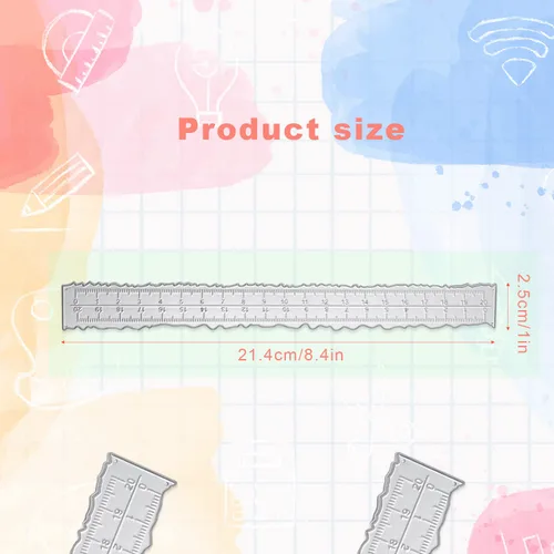 Vista 2 de 2 reglas de metal de borde irregular, regla de medición de borde dentado de 8.4 x 1 pulgada para hacer tarjetas en relieve