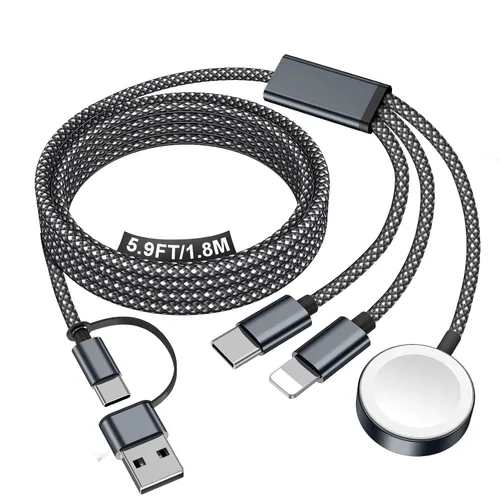Vista 24 de Esenciales de viaje para cargador de Apple Watch, cargador de iPhone, cable de carga de viaje 3 en 2 tipo C/Lightning/magnético, cable de carga