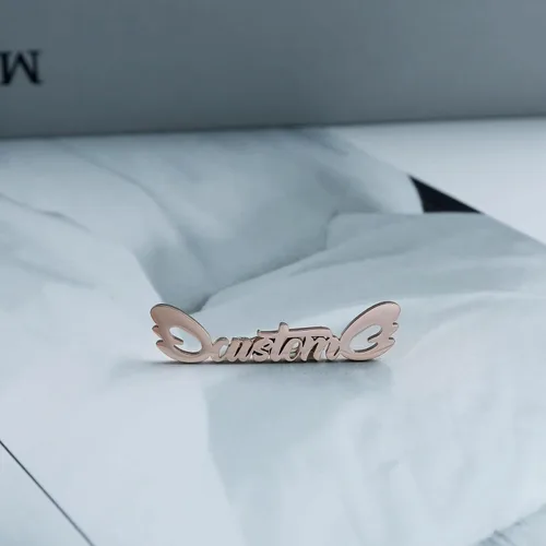 Vista 5 de Broche de acero inoxidable personalizado con nombre para mujer, Plata esterlina, Sin gemas.