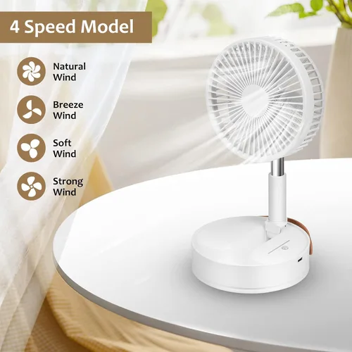 Vista 3 de Ventilador portátil, ventilador oscilante portátil de 7200 mAh con control remoto, altura ajustable con 4 velocidades, ventilador de mesa plegable