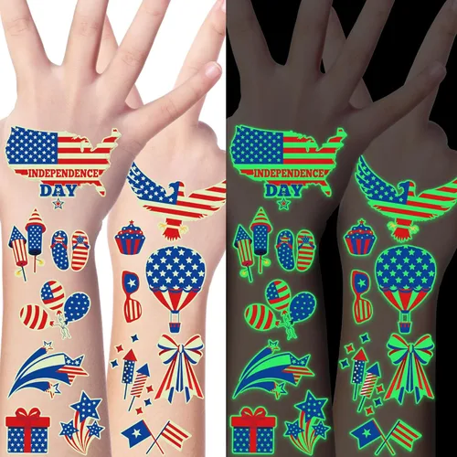 Vista 11 de 370 patrones de recuerdos de fiesta, 36 hojas que brillan en la oscuridad, tatuajes temporales luminosos, suministros de tatuajes falsos