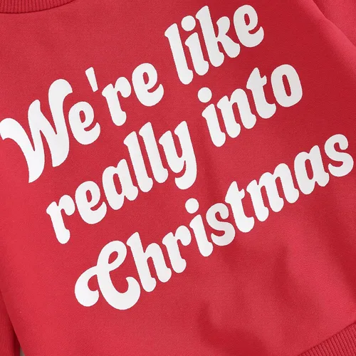 Vista 6 de Madjtlqy Sudadera de manga larga con estampado de letras y pantalones elásticos, ropa de Navidad para bebé