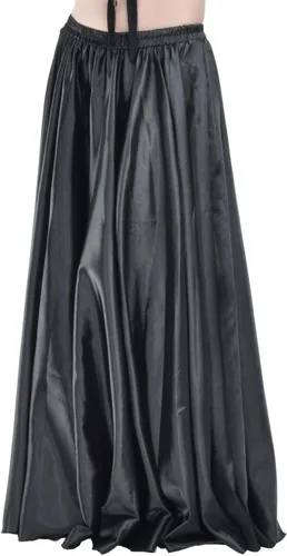Vista 4 de Indian Trendy Falda de satén para mujer, de círculo completo, para danza del vientre tribal, con movimiento de Halloween Negro