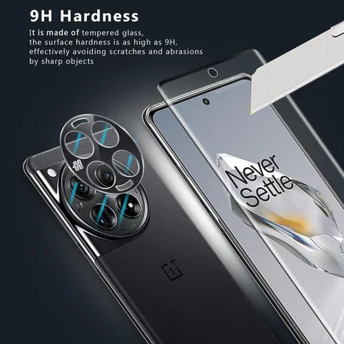 Vista 5 de Paquete de 2+2 protectores de pantalla de vidrio templado para OnePlus 12R + protector de lente de cámara, película de vidrio templado curvado 3D
