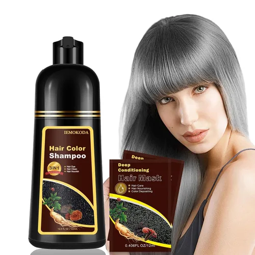 Vista 8 de Champú de tinte para cabello negro para cabello gris, champú instantáneo de color de cabello, champú de larga duración, champú para cabello negro
