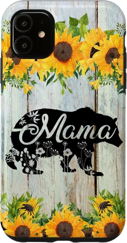 Vista 8 de Mama Bear Rustic Woodgrain Sunflowers Farmhouse Country Mom Case for iPhone 17
