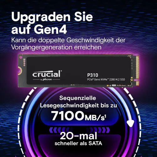 Vista 2 de Crucial P310 1TB 232L Micron QLC NAND PCIE GEN 4 X4 NVME M.2 SSD interno