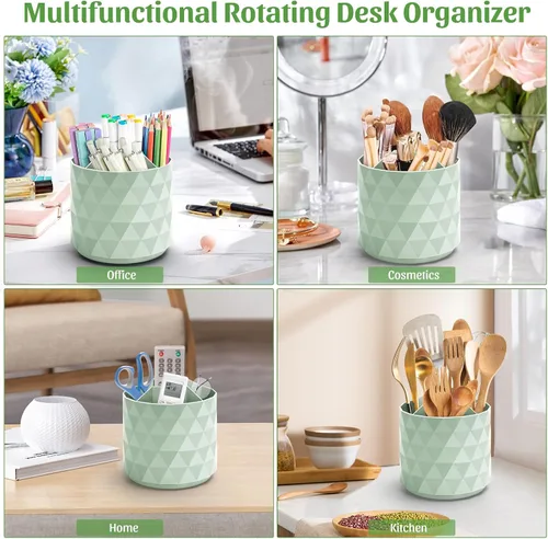 Vista 5 de minimaliving Organizador de Escritorio, Portabolígrafos con Brillo de Diamante para Escritorio, Accesorios de Oficina Giratorios 360°, Portalápices