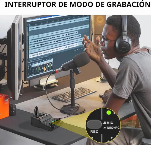 Vista 6 de XTUGA Interfaz de audio USB para PC, interfaz para grabación de música, interfaz de audio XLR con conector de micrófono de 11.6 ft, tarjeta