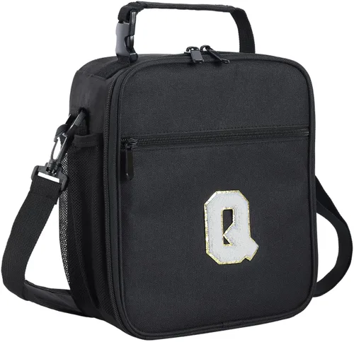 Vista 40 de ELEFOCUS Lonchera aislada con inicial para mujeres y hombres, bolsa de almuerzo personalizada con monograma con correa de hombro ajustable