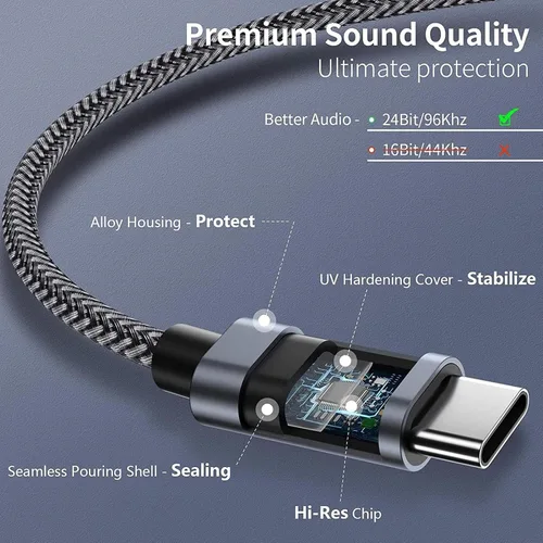 Vista 5 de Cable auxiliar USB-C a cable de audio de 0.138 pulgadas para Moto G Stylus 5G – Adaptador auxiliar estéreo de coche, cable de altavoz, cable