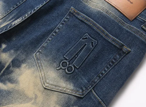 Vista 2 de Jeans rasgados para hombre, diseño ajustado y desgastado, elásticos, cómodos, con cintura flexible 9001 Azul