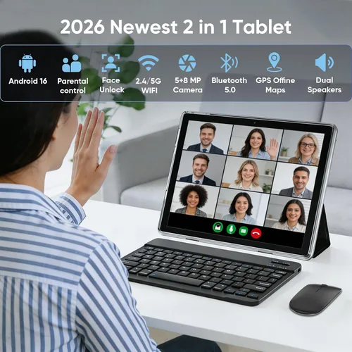 Vista 2 de EHFiDC 2026 Android 16 Tablet with Keyboard, 10.1 inch Tablets PC with Gemini AI, 30GB+64GB+2TB Expand, T7280 Octa-Core, 6000mAh Battery, 5MP+8MP