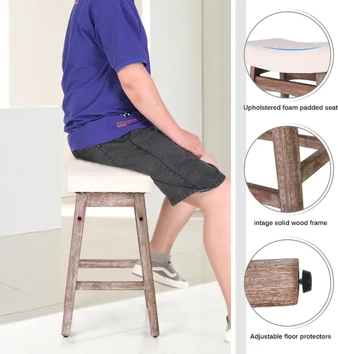 Vista 4 de Taburetes de altura para mostrador Sophia & William, taburetes de 24" con patas de madera maciza, taburetes de altura de mostrador tapizados en tela