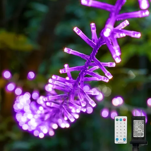 Vista 20 de LAMPHOME Luces de Navidad multicolor que funcionan con pilas, 34.1 pies, 100 luces LED impermeables de cadena para árbol de Navidad con 8 modos