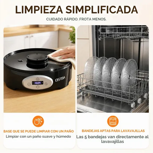 Vista 7 de OSTBA Deshidratador de alimentos, 5 bandejas sin BPA, temperatura ajustable