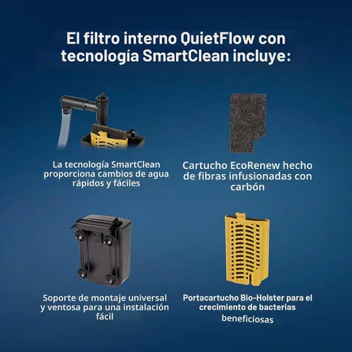 Vista 2 de Filtro interno Aqueon QuietFlow con tecnología SmartClean, extra pequeño