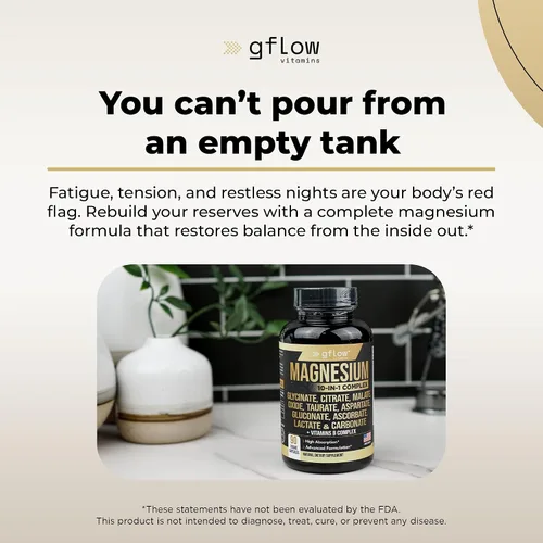 Vista 5 de gflow vitamins Suplemento complejo de magnesio – 10 formas activas, glicinato, citrato, malato, óxido, taurato, aspartato, gluconato, ascorbato