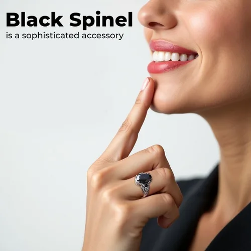 Vista 6 de Black Tourmaline Ring Spinel - Birthstone Rings for Women - Engagement Promise Statement Vintage Stainless Steel Tourmaline Jewelry Birthday