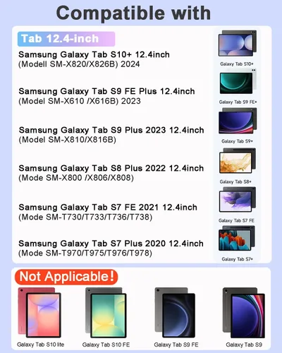 Vista 2 de EAMPANG Funda con teclado Trackpad Mouse para Samsung Galaxy Tab S10+ Plus/S9 FE+ Plus/S9+ Plus/S8+ Plus/S7 FE/S7+ Plus 12.4 pulgadas, Smart