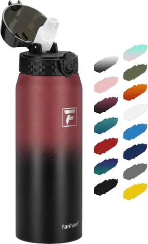 Vista 23 de Fanhaw Botella de agua de acero inoxidable aislada para niños de 20 onzas con tapa con popote, a prueba de fugas y antipolvo, botella de uso diario
