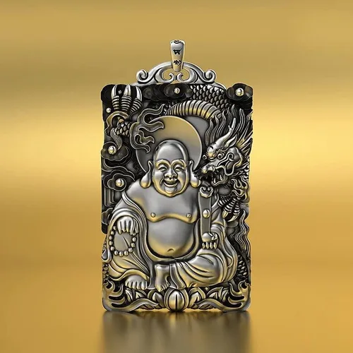 Vista 4 de Solid Thickening Maitreya Buddha Pendant Necklace Smiling Buddha Tag Trend Domineering Men's Accessories