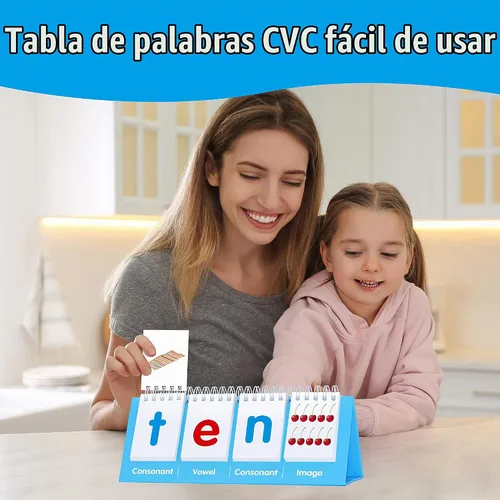 Vista 5 de CVC Word Flip Chart - 40 Tarjetas de doble cara con palabras de vocal corta, independiente, herramienta educativa de aprendizaje para suministros