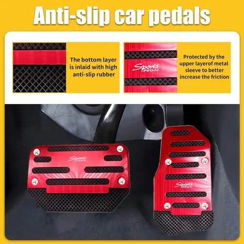 Vista 3 de 2 piezas de repuesto para pedal de automóvil, acelerador + freno, instalación sin perforaciones, pedales decorativos deportivos, aleación + goma