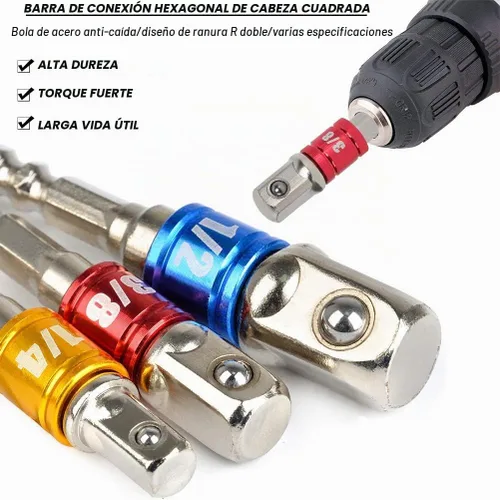 Vista 4 de TIMESET L 3 piezas 1/4" 3/8" 1/2" Cr-V vástago hexagonal de grado de impacto adaptador de enchufe de grado de impacto juego de extensión y adaptador