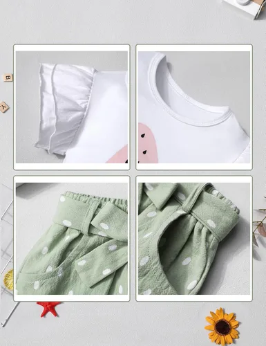 Vista 5 de MIGU Toddler Girl Clothes Summer Girls Clothing Sets Girl Stuff T-shirt Shorts Headband 3pcs Sets Gifts