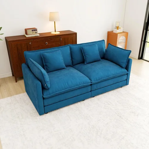 Vista 119 de Sofá Loveseat Grande en Beige y Blanco de 194.8 cm, Sofás Seccionales de 2 Plazas Grandes para Sala de Estar, Sofá Seccional Modular de Tela