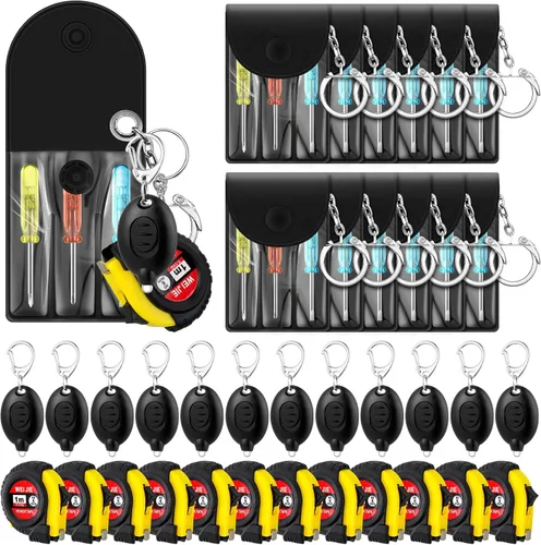 Vista 8 de Jutom - Juego de 18 llaveros con mini destornillador, cinta métrica retráctil, luces LED, regalo de regreso a la escuela, a granel para hombres